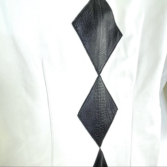 RARE Vintage Leathercraft Process 80's White Leather Fitted Dress Diamond Detail - Picture 5 of 14
